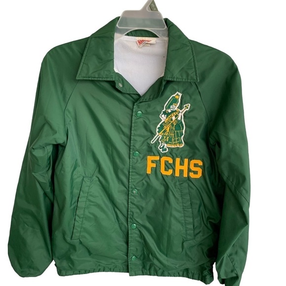 Vintage FCHS Logo Snap Button Jacket Adult Large Mens 80s 90s Green Coat - Picture 1 of 6